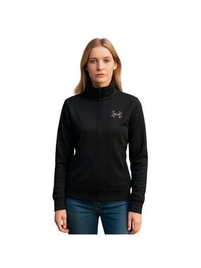 Under Armour fleece zip up branded track jacket rib cuff hem black pink size S